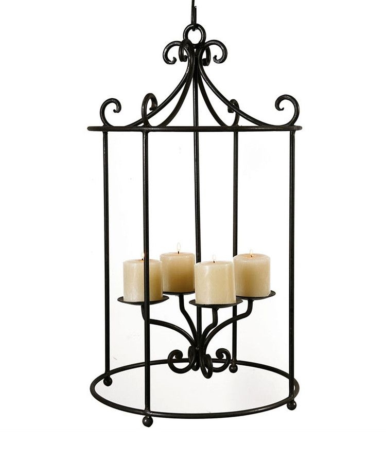 Round scroll wrought iron hanging candle holder chandelier indoor outdoor