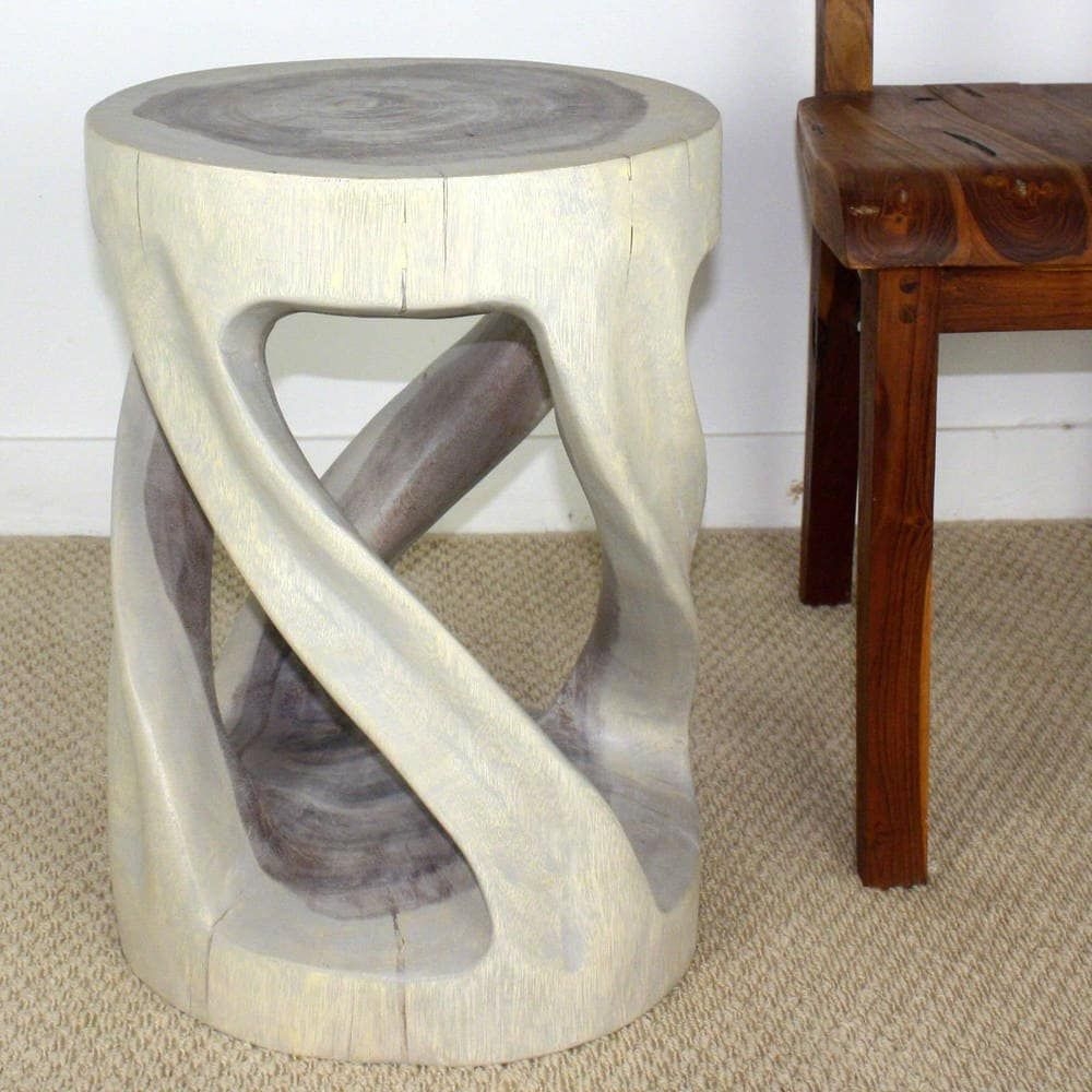 Round Wild Twisted Vine Wood End Table 14 D x 20 inch H w Livos Agate Grey Oil F