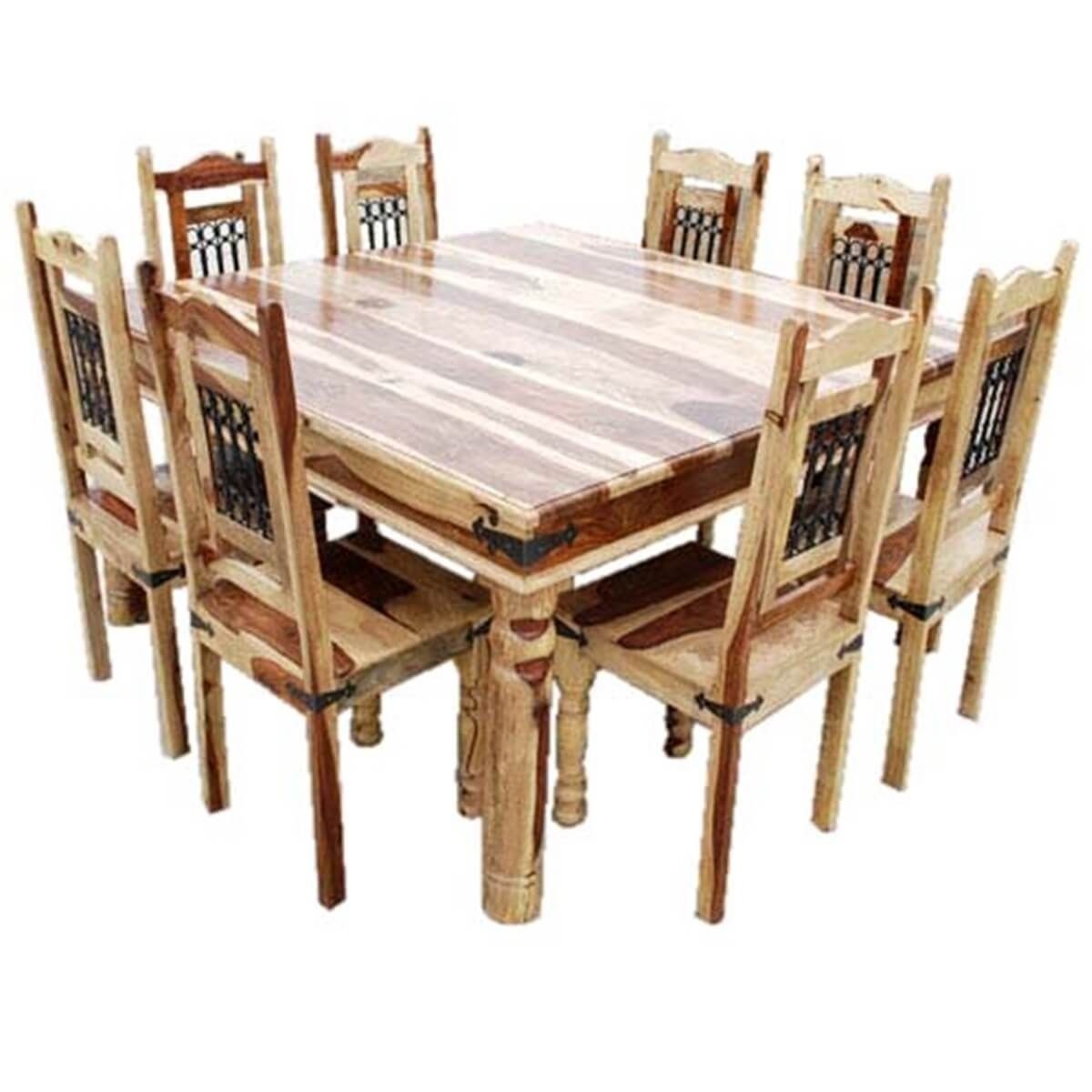 Rustic Square Dining Table And Chair Set Seat 8 Person Solid Wood Furniture