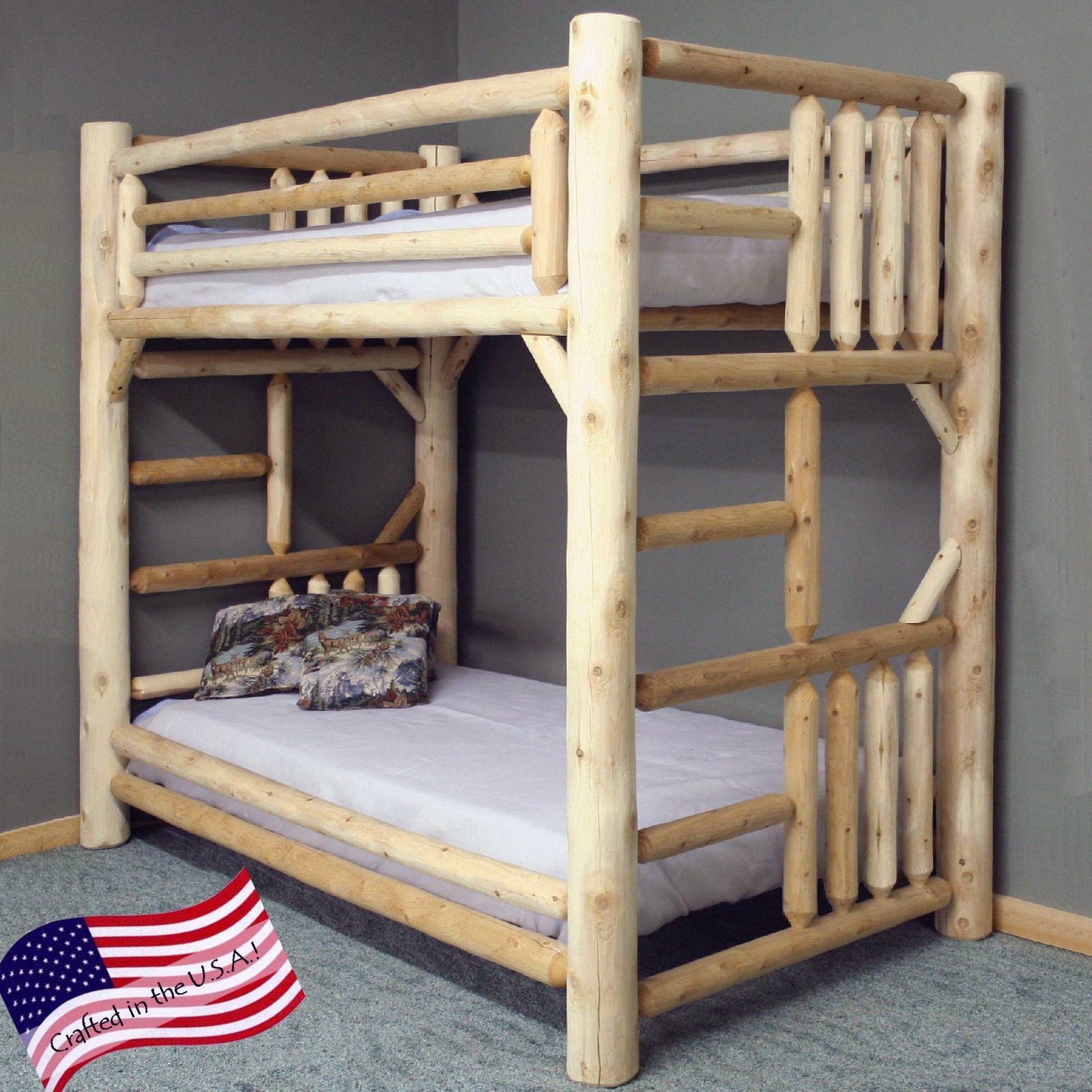 Rustic Style Twin Over Twin Bunk Bed Unfinished 