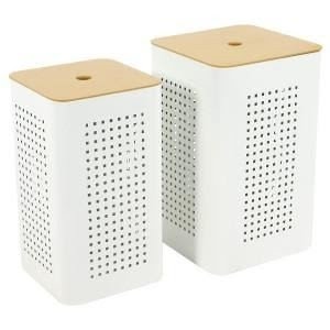 Set of 2 metal laundry hampers white