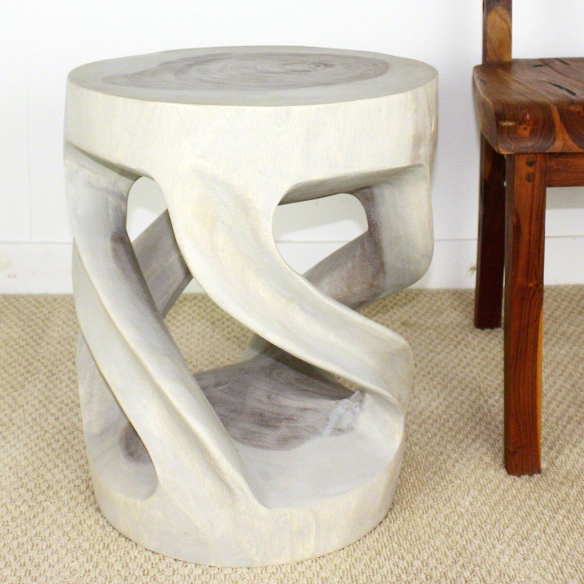 Tapered Round Wild Twisted Vine Wood End Table 16x14x20 inch Ht w Agate Grey Oil