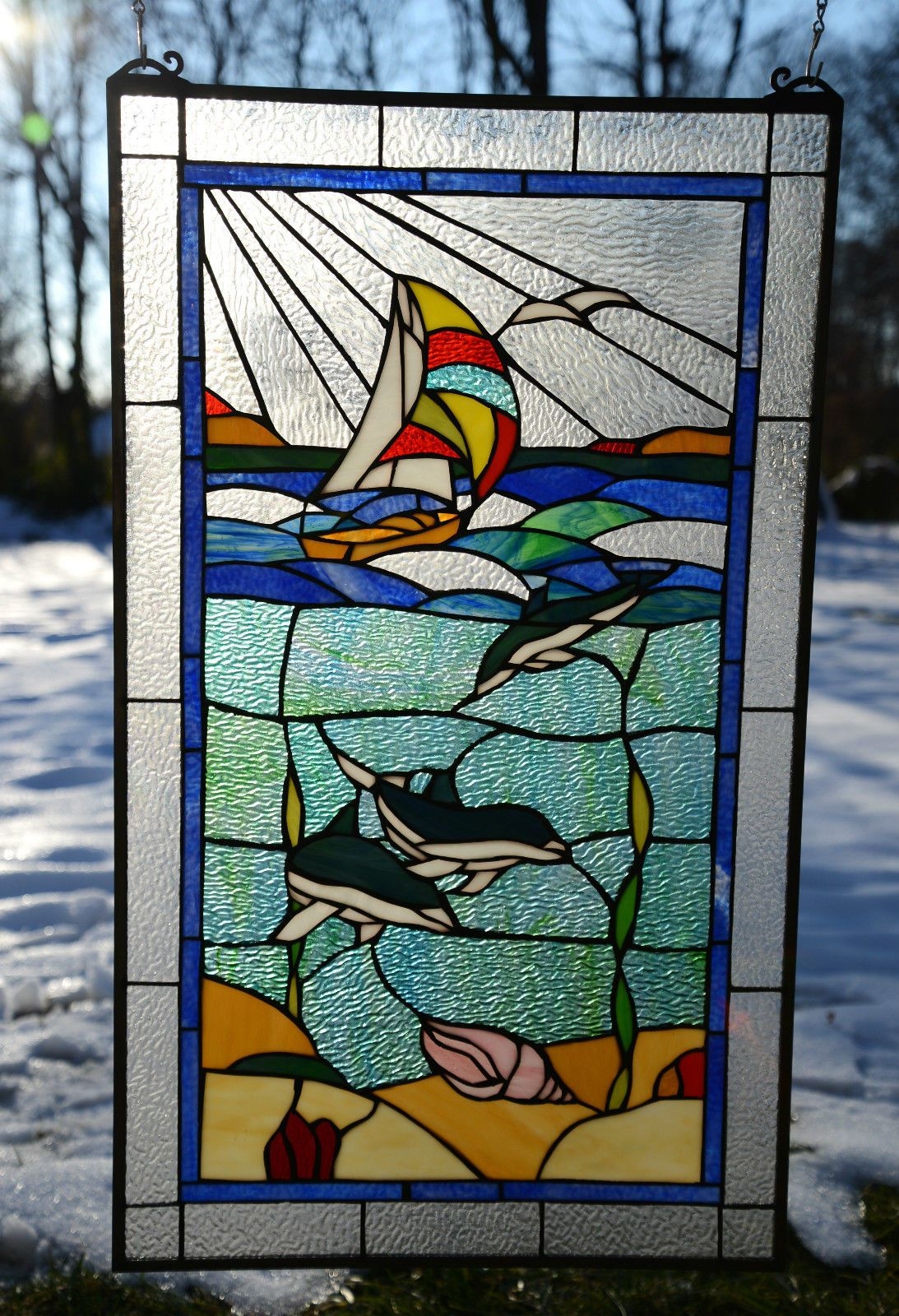 Tiffany style stained glass window panel 13