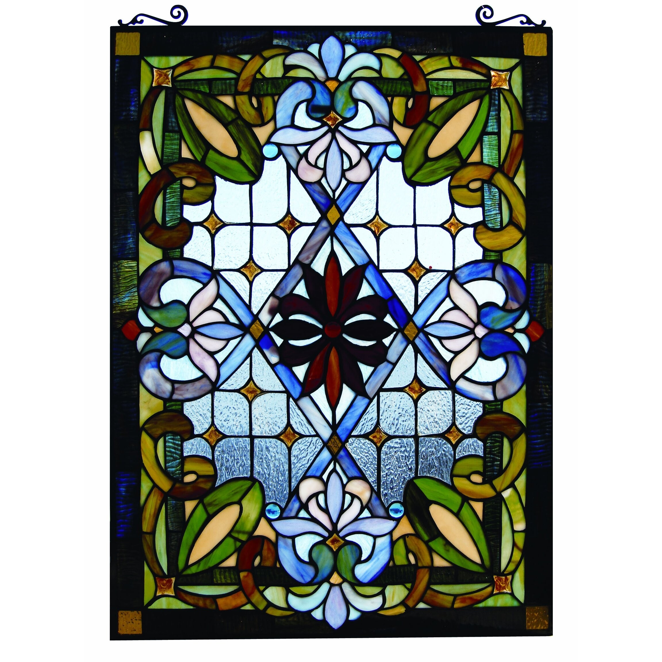 Tiffany Style Stained Glass Window Panel Colorful Victorian Design Great Colors
