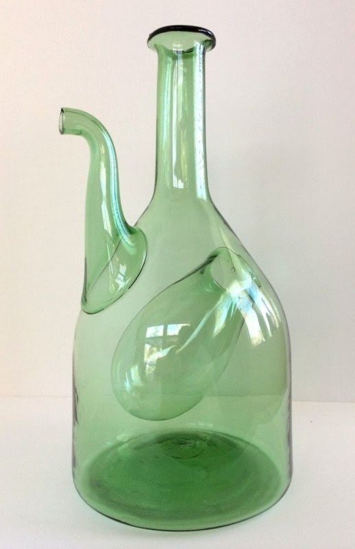 Details about   Vintage Green Handblown Wine Jugs With Ice Holder 