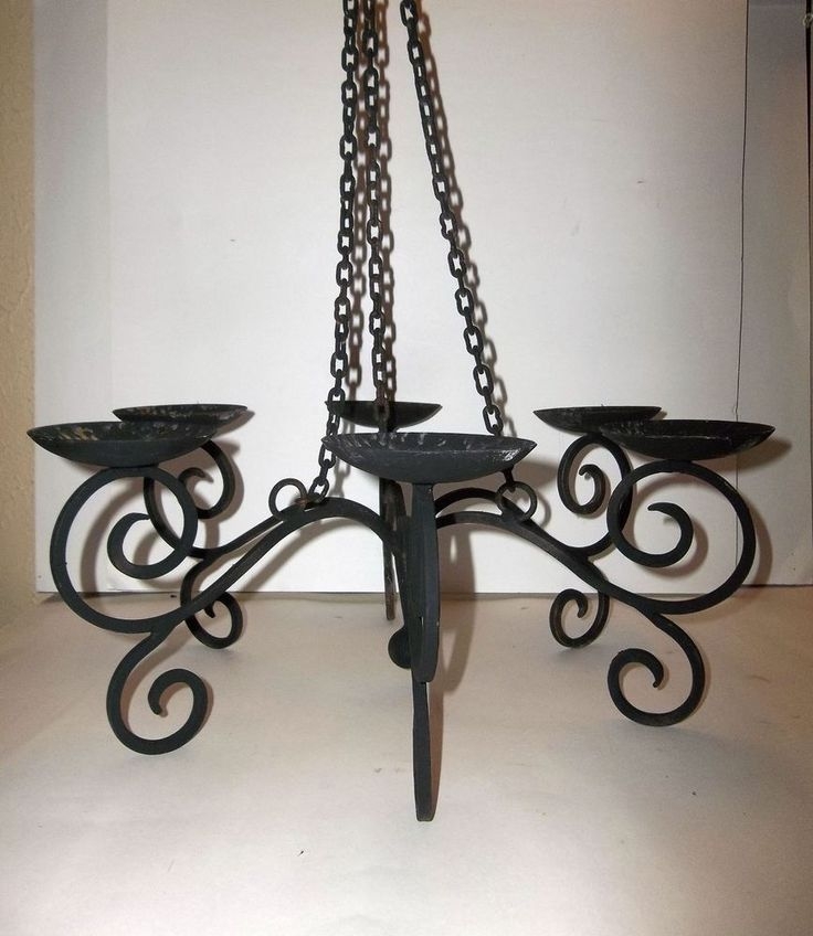 Vintage wrought iron gothic spanish revival candelabra hanging candle holder