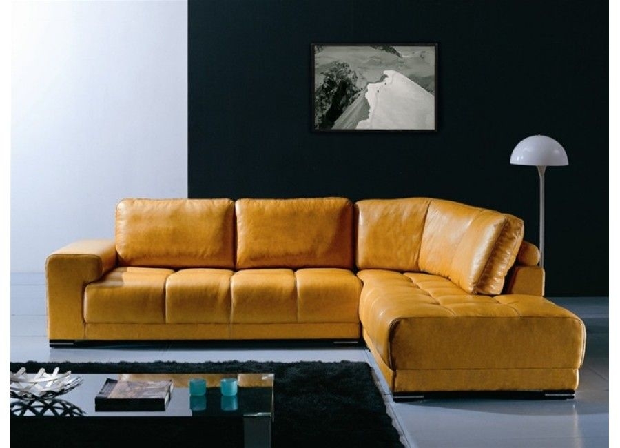 Yellow leather sectional 3