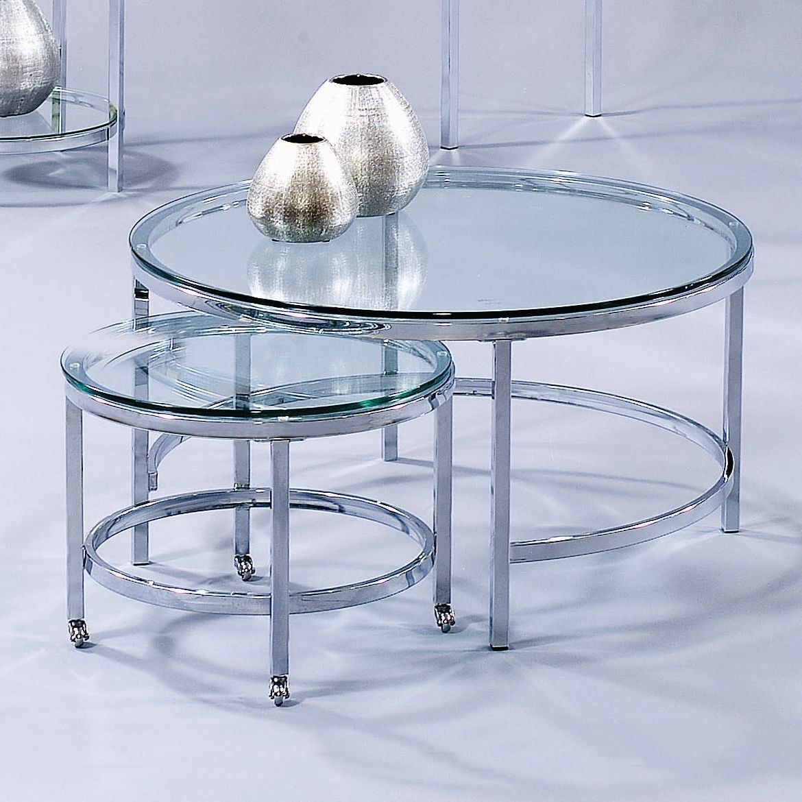 Bassett Mirror Patinoire Modular Round Coffee Table With Nested Table In Chrome