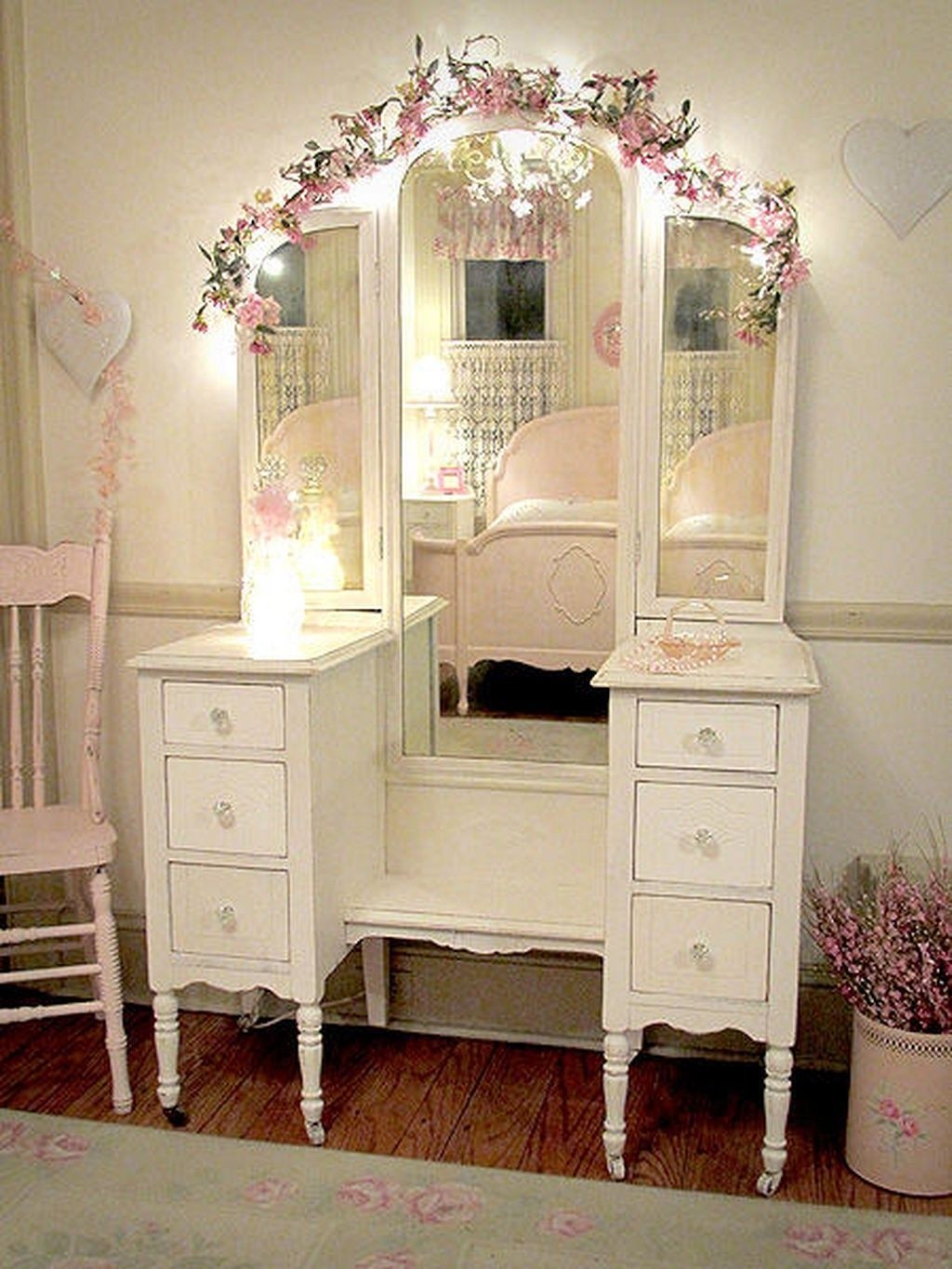 Makeup vanity with store lights