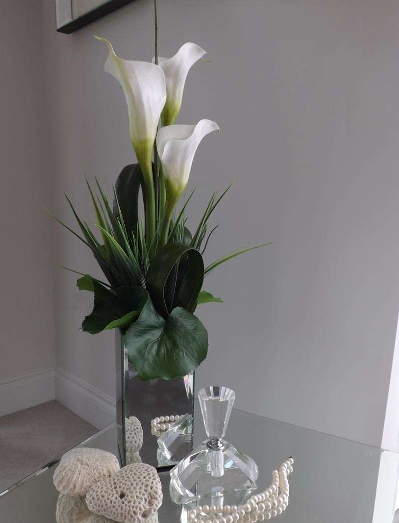 Calla lily in tall mirror cube rtfact artificial silk flowers