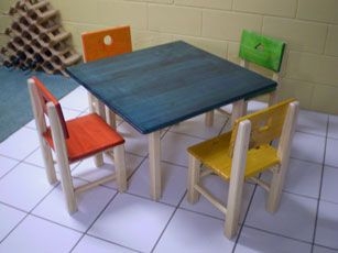Childs wooden table and 4 chairs play furniture