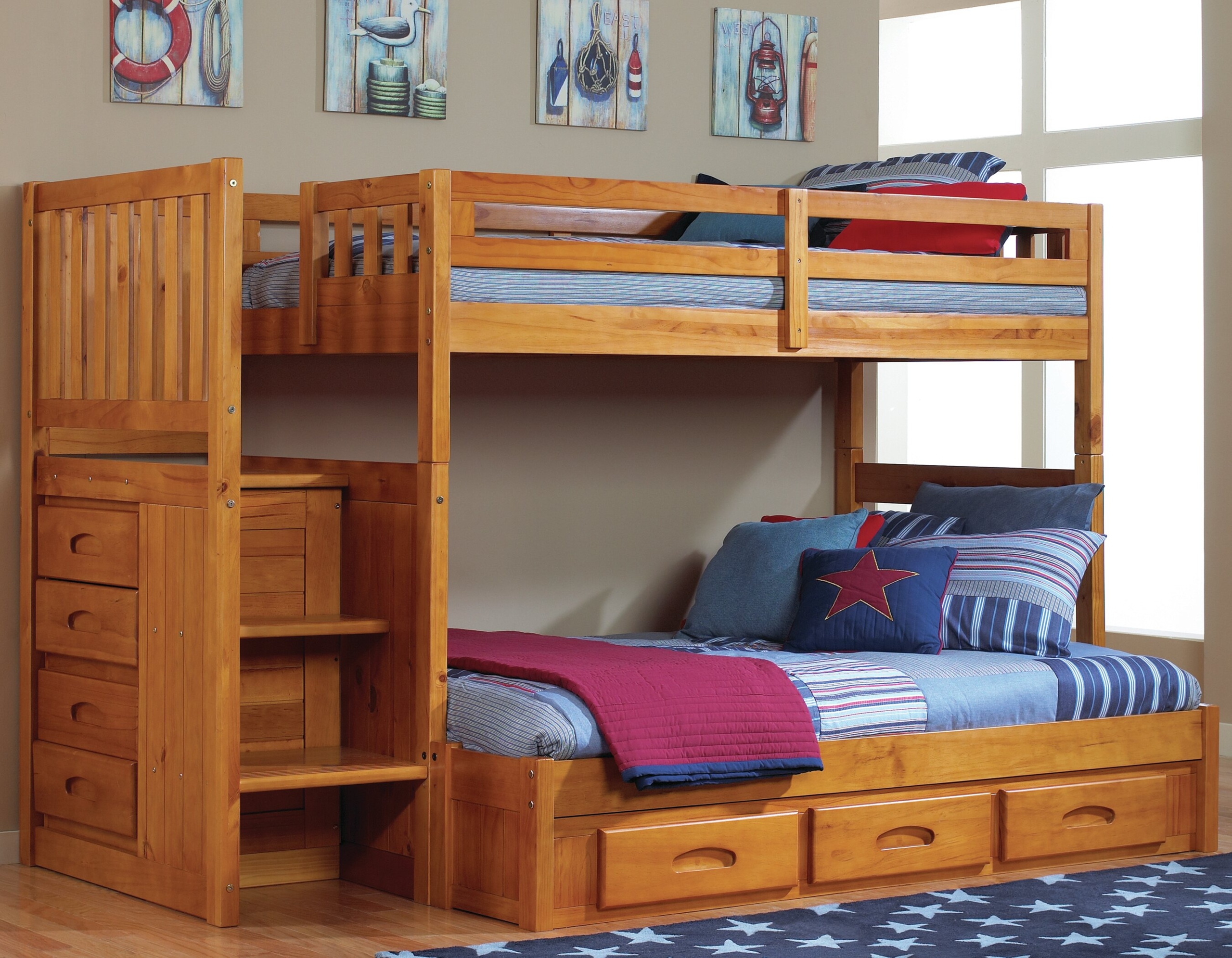 Solid wood loft bed deals with stairs