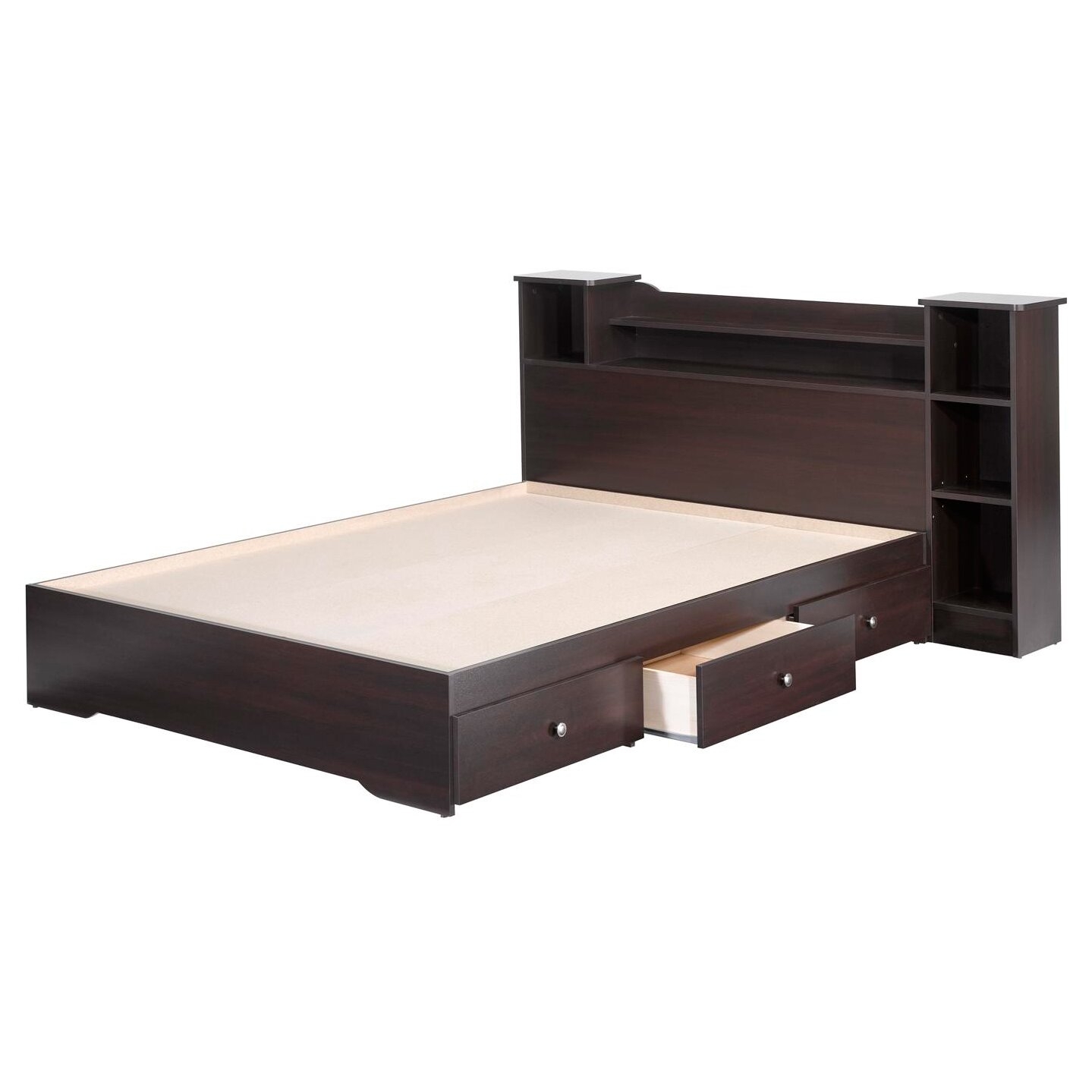 Full size platform bed with drawers