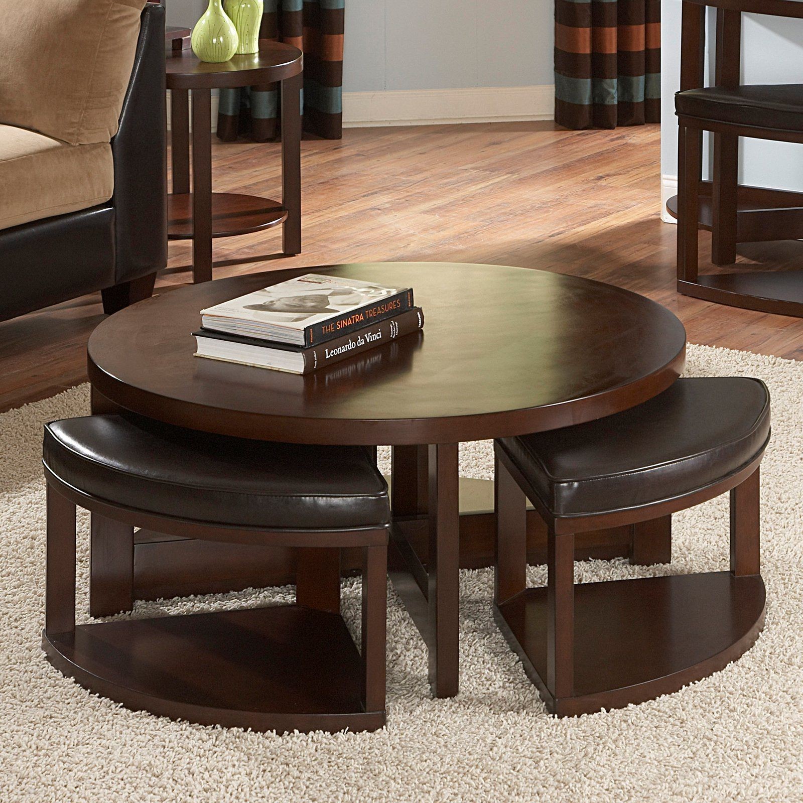Homelegance brussel ii round brown cherry wood coffee table with