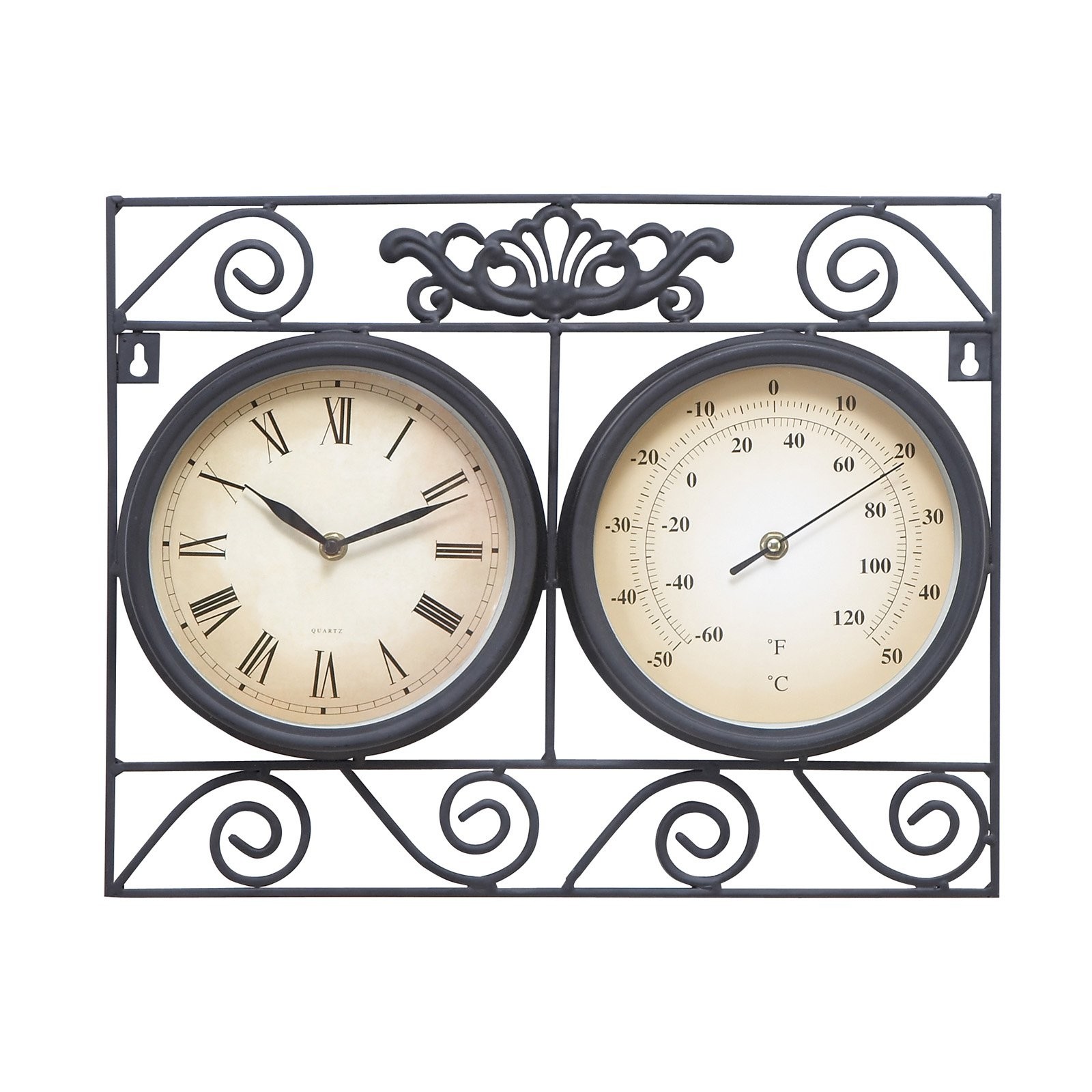 Traditional Outdoor Garden Wall Clock & Thermometer 