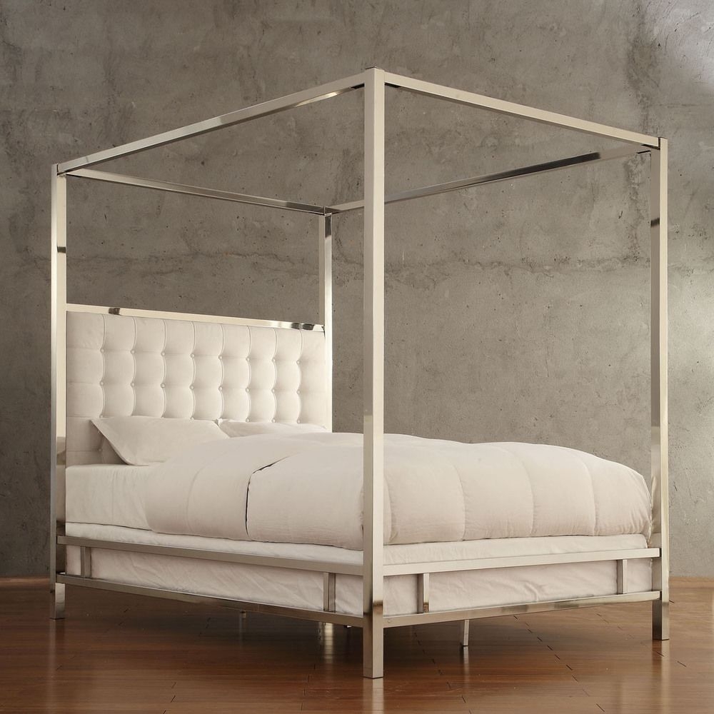 Inspire q solivita white linen button tufted metal poster bed