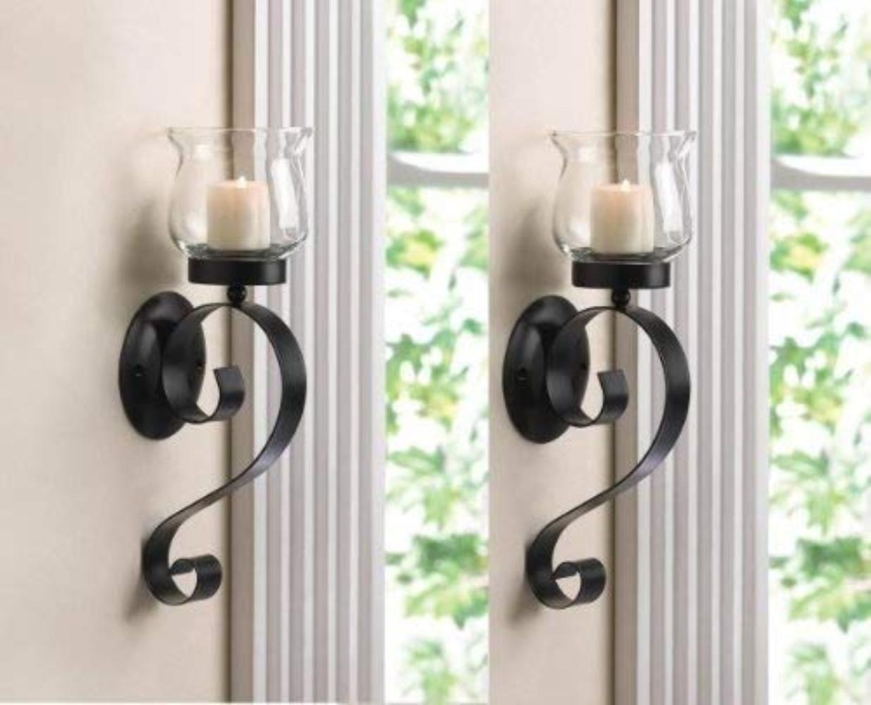 Iron Candle Wall Sconce Holder Metal Holders Black Set Scrolling Candle 10015371