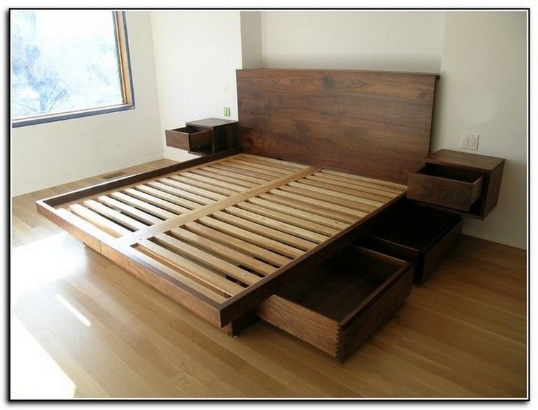 King Size Wood Platform Bed With Storage