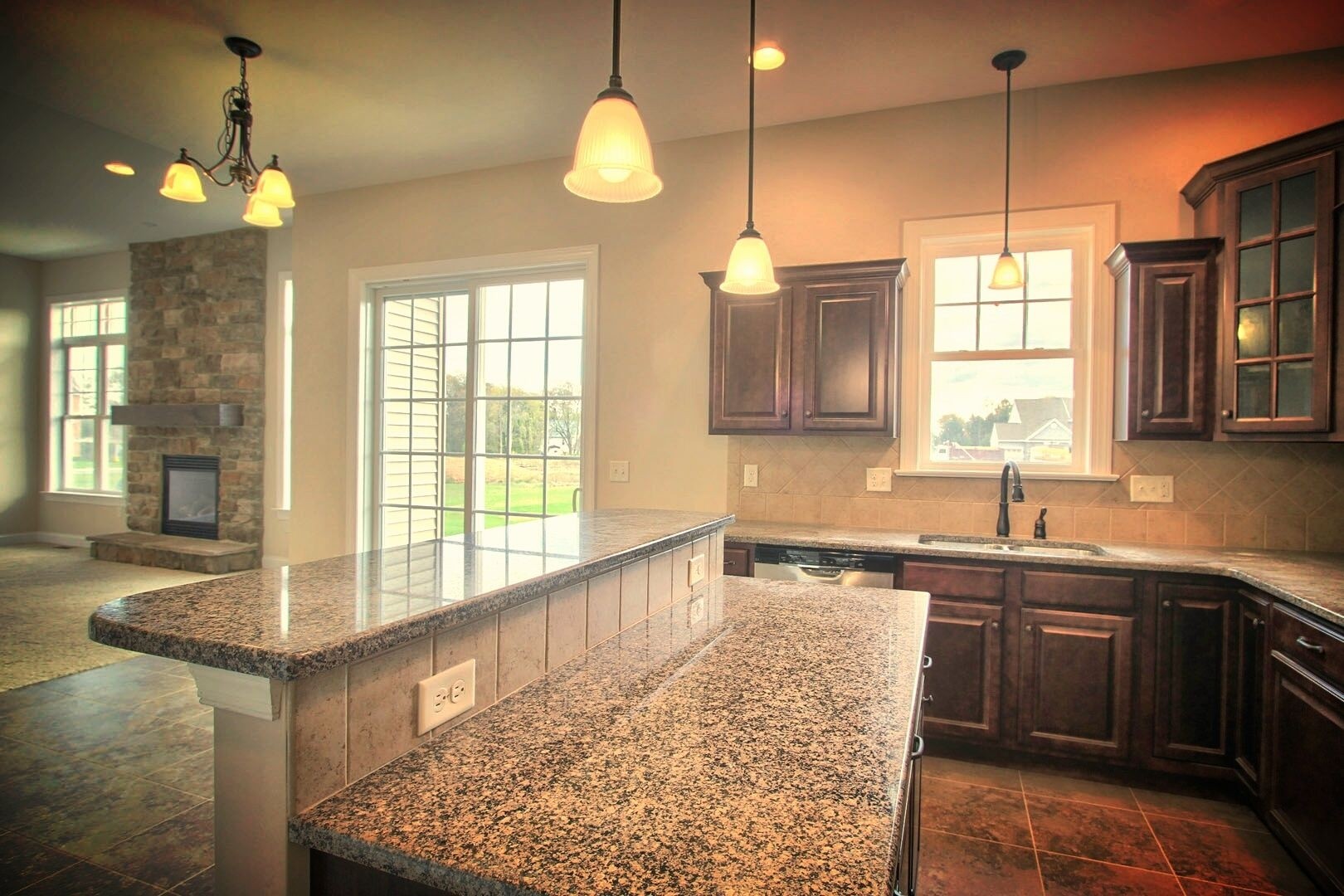 kitchen island with raised breakfast bar