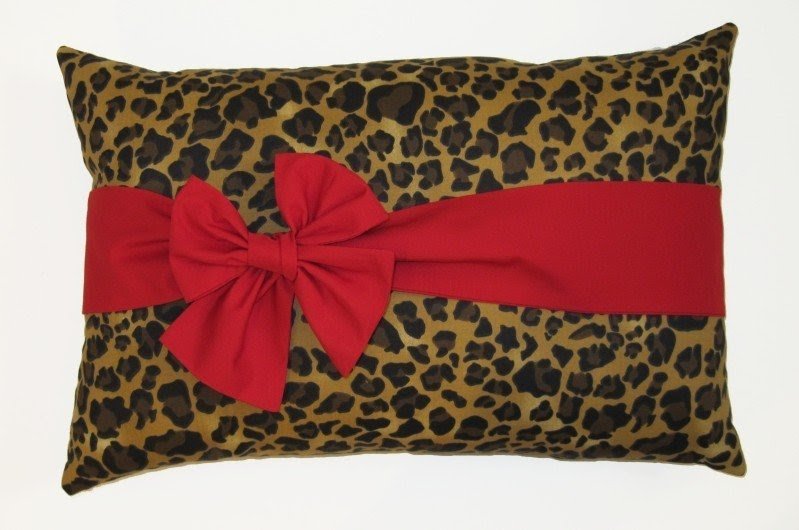 Leopard print throw pillow w red bow sofa bed cheetah