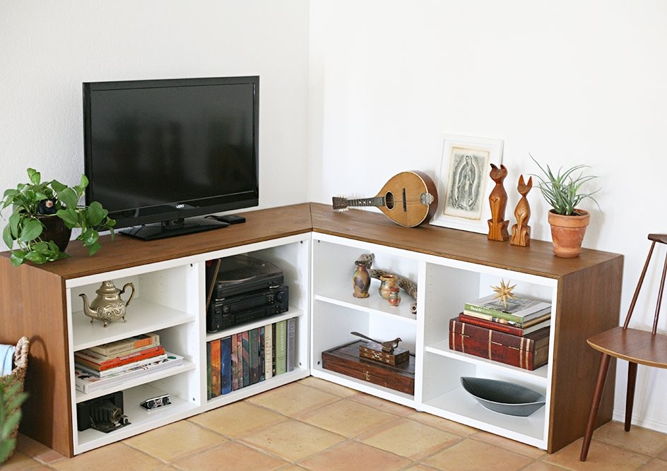 L shaped corner tv shop unit designs