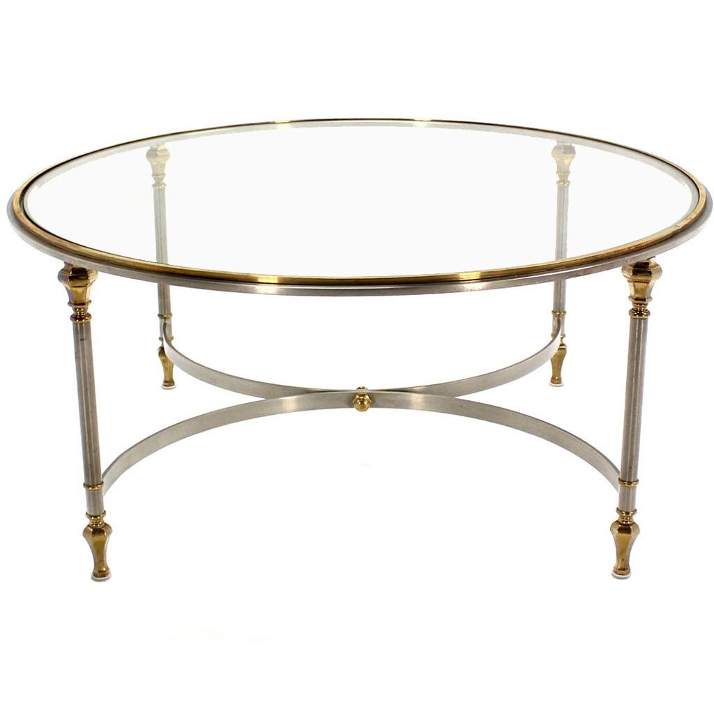 Mid century modern round chrome brass side center coffee table