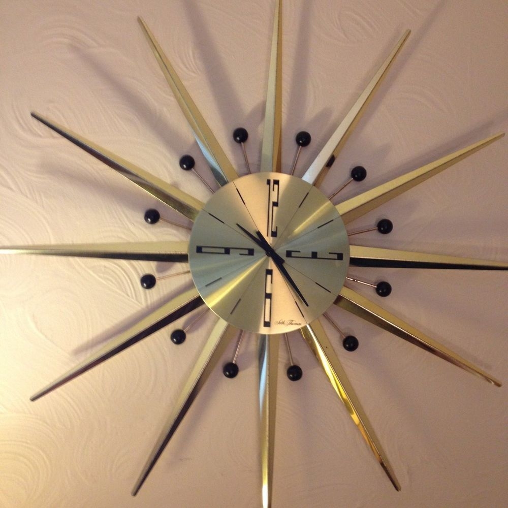 Mid Century Modern Seth Thomas Sunburst Starburst Atomic Wall Clock Works