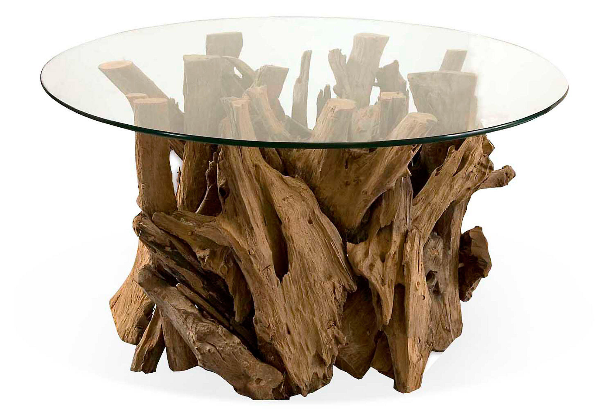 Round carved wood coffee table
