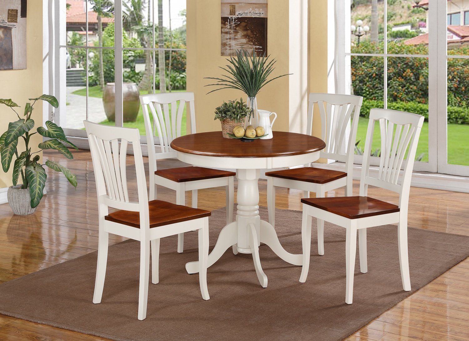 3 piece round white kitchen table set