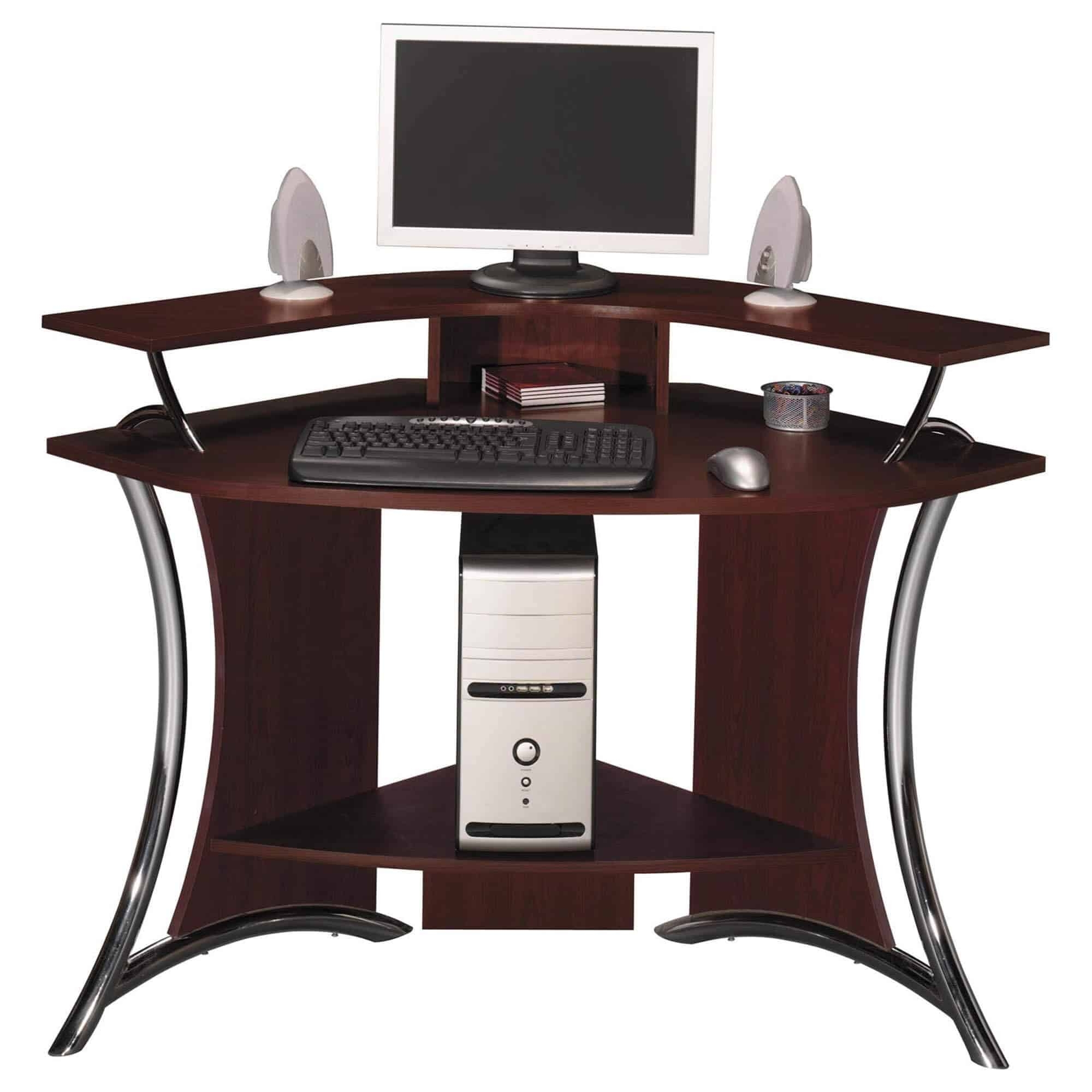 Stylish corner wooden computer desk with metal legs for home
