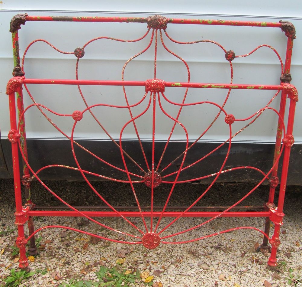 Vintage antique full size iron bed drop pin headboard footboard