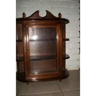 Vintage Wooden Curio Cabinet Display Case Wall Mount Glass Door Shelves