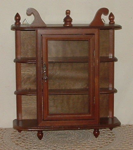Antique Replica Brown Display Case Essex Hall  24" Hardwood Wall Curio Cabinet 