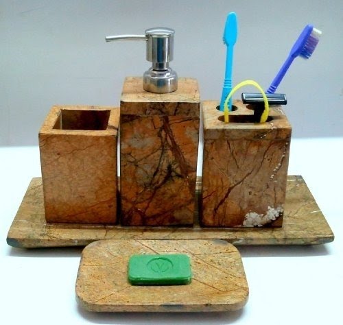 5 Pieces Set Indian Natural Marble Stone Toilet Bathroom Bath Set Accessories