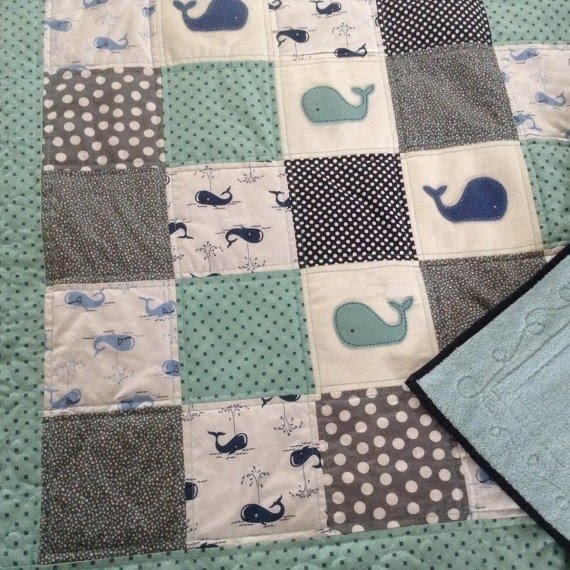 Baby quilt whales with cuddly back