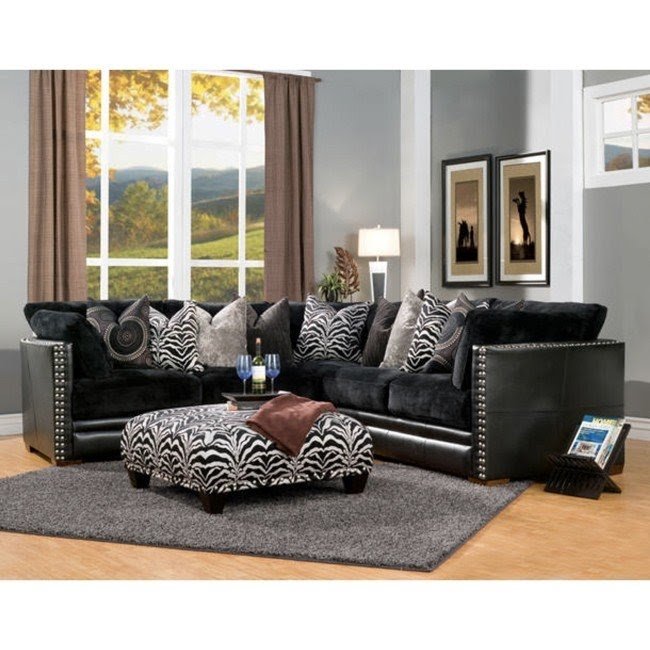 Bacardi 4 Piece Black Bicast Leather And Fabric Oversized Sectional And Ottoman