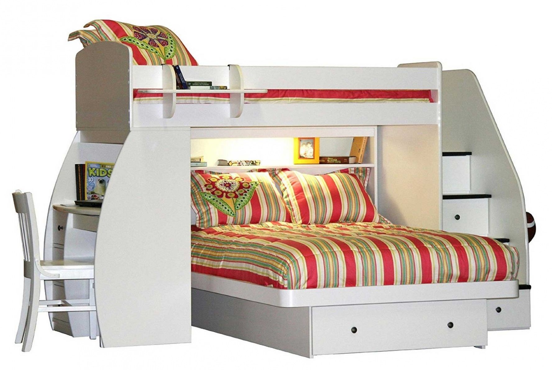 double bed with bunk bed above