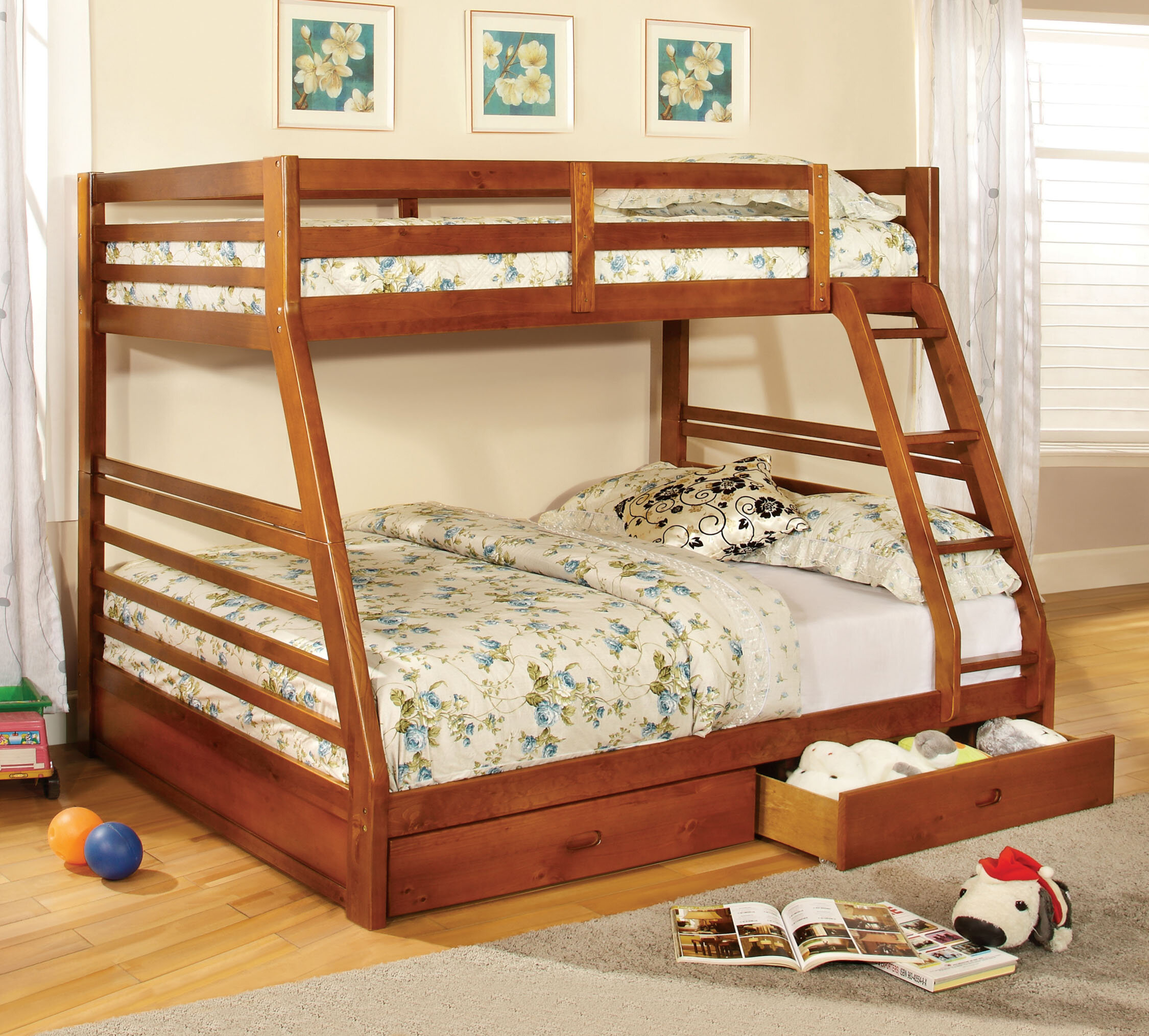 California III Twin / Full Bunk Bed with Two Drawers Oak Finish
