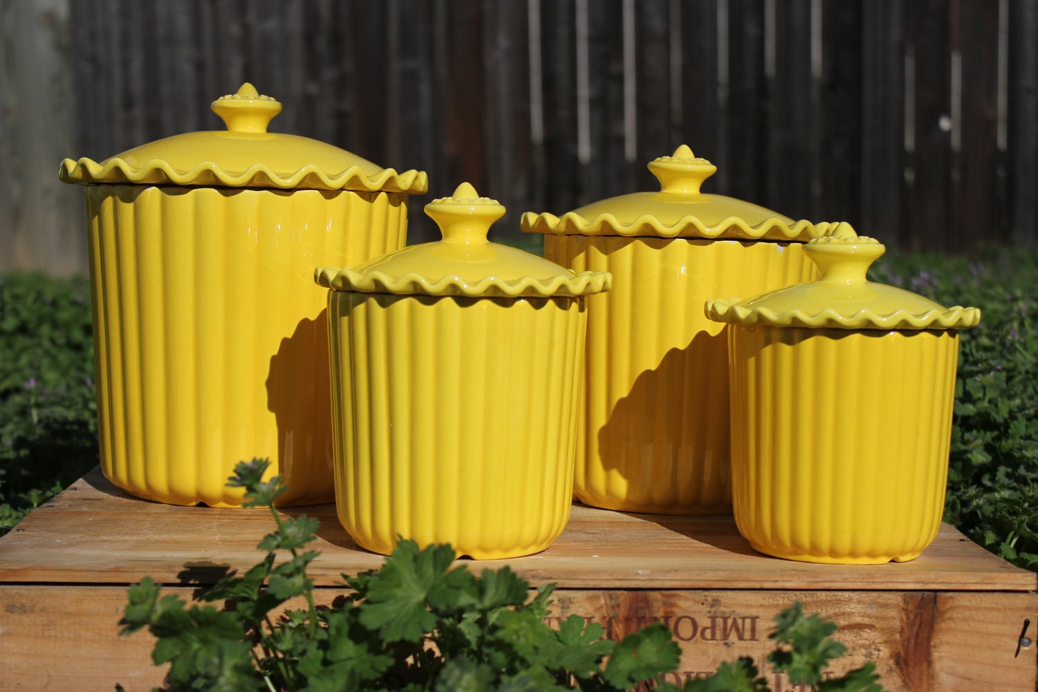 Cheery yellow ceramic kitchen canisters
