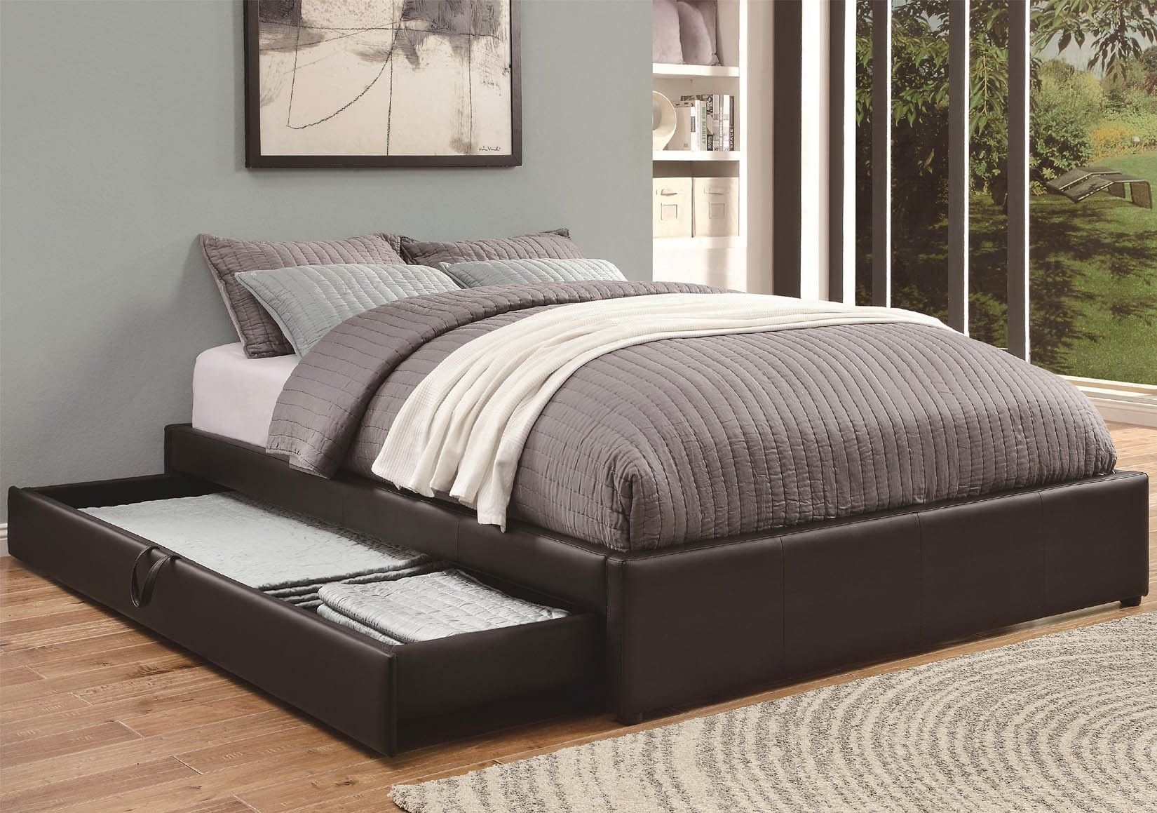 Coaster upholstered beds queen storage bed with black leather like