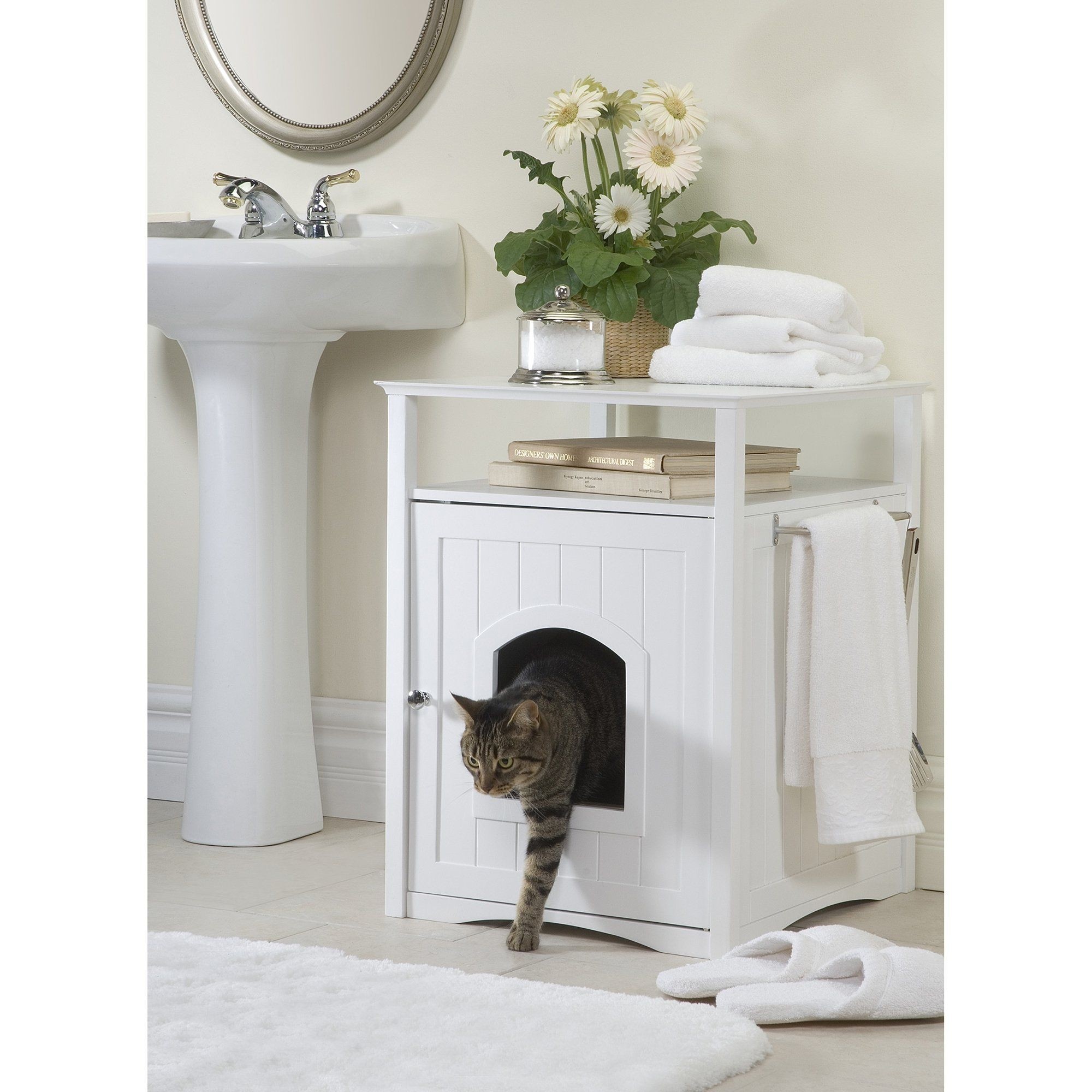 Domestic Pet Cat Litter Boxes Espresso Cat Washroom And Night Stand Brilliant