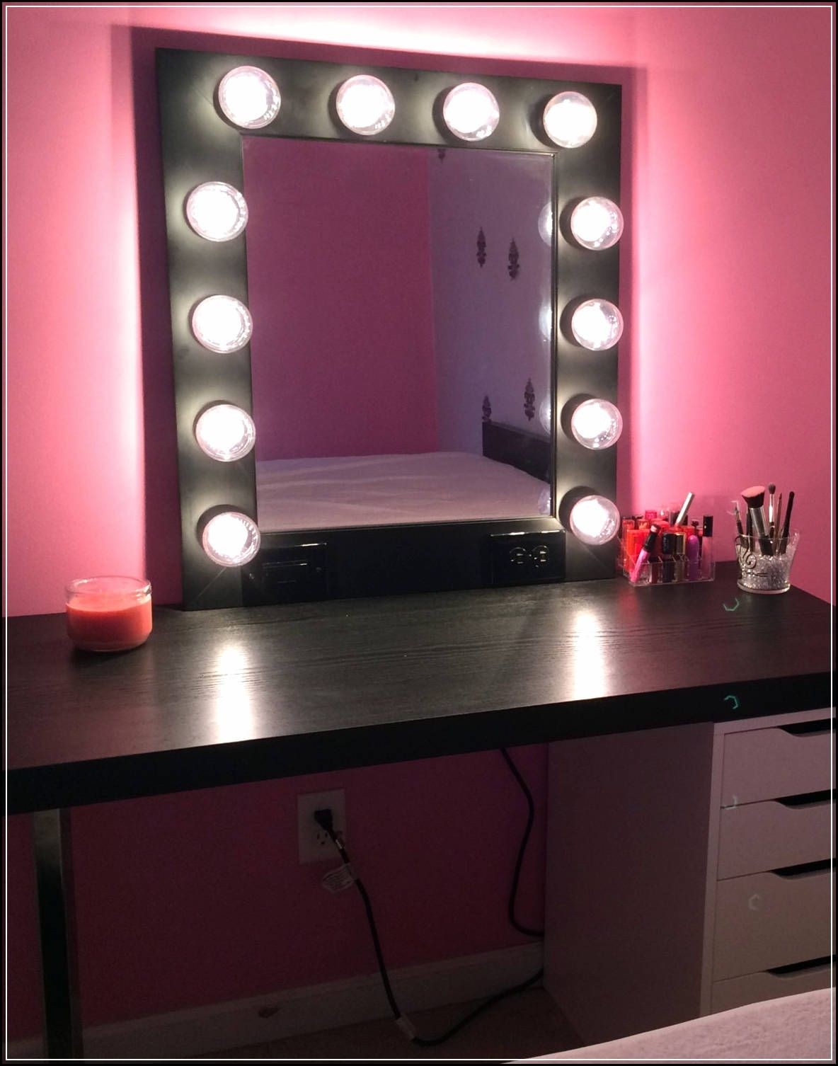 vanity with mirror and lights