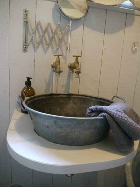 Great galvanized vessel sink nice rustic bathroom touch