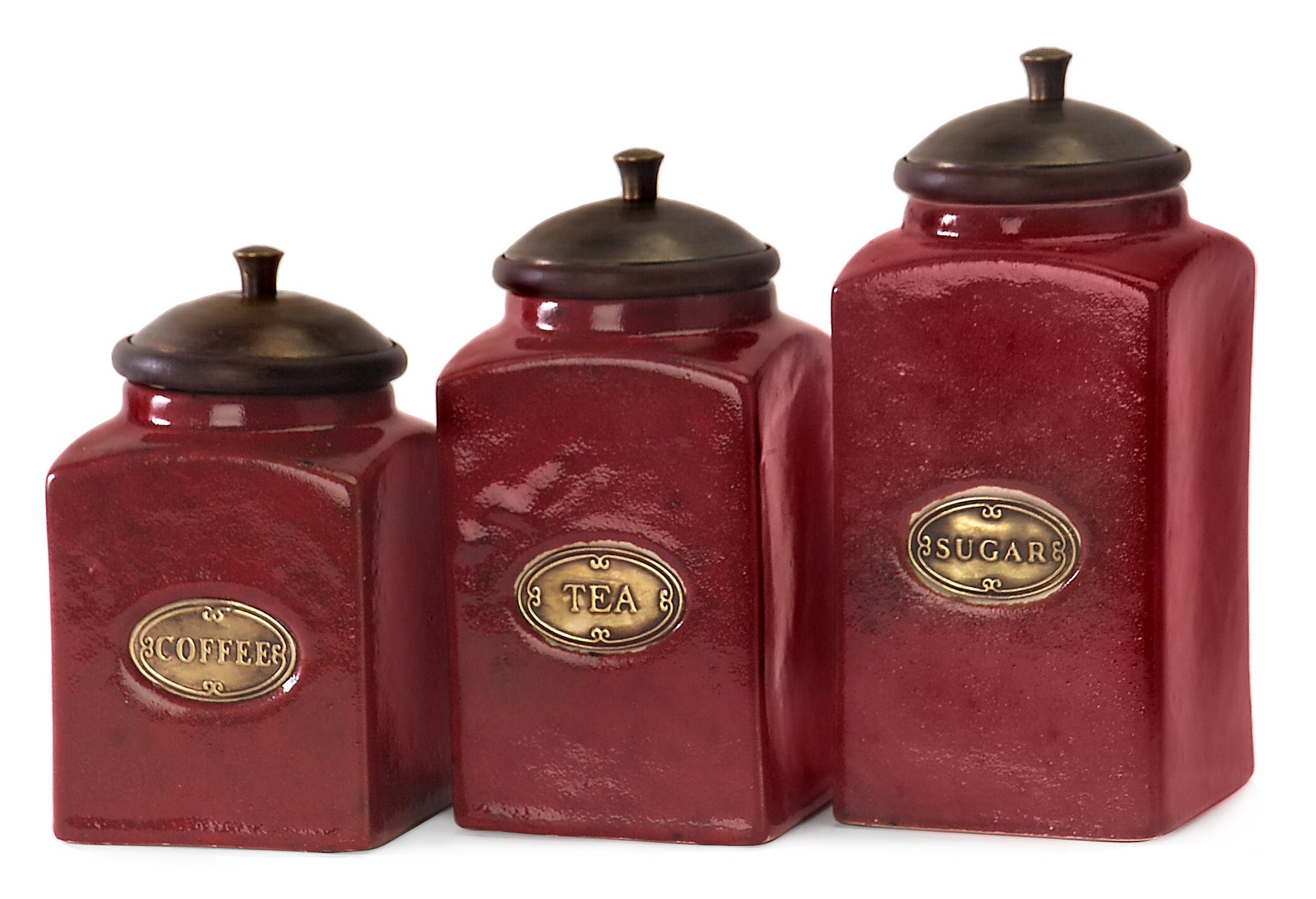 IMAX Red Ceramic Canisters, Set of 3