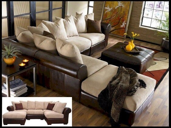 Leather sofa with cloth cushions sale