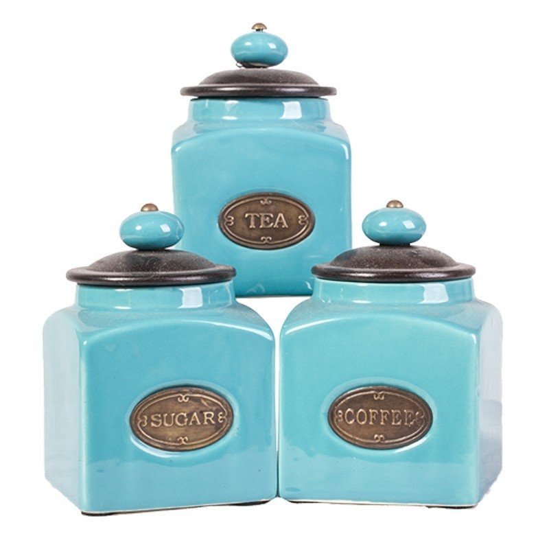 Light blue kitchen canisters