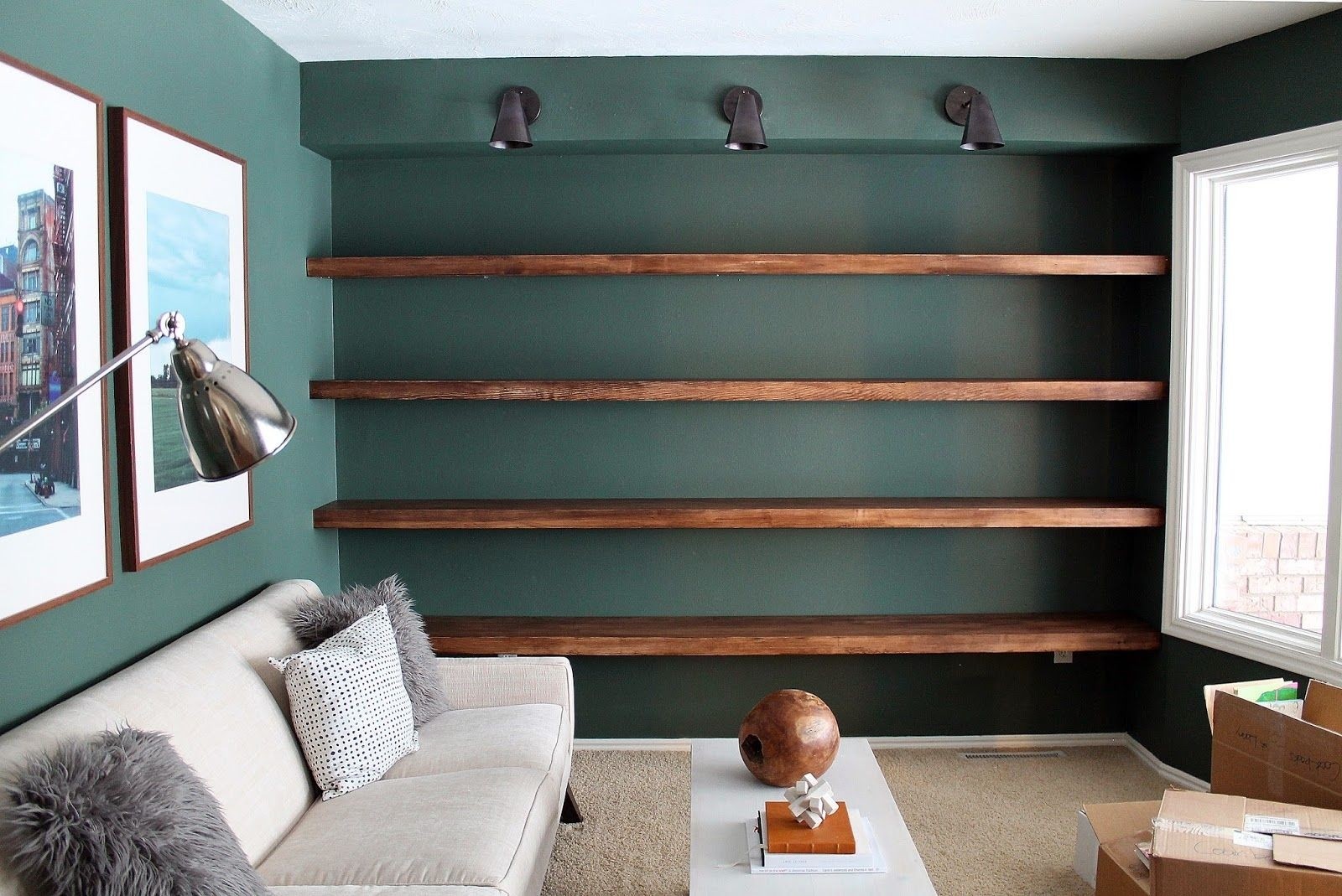 Living room wall shelves