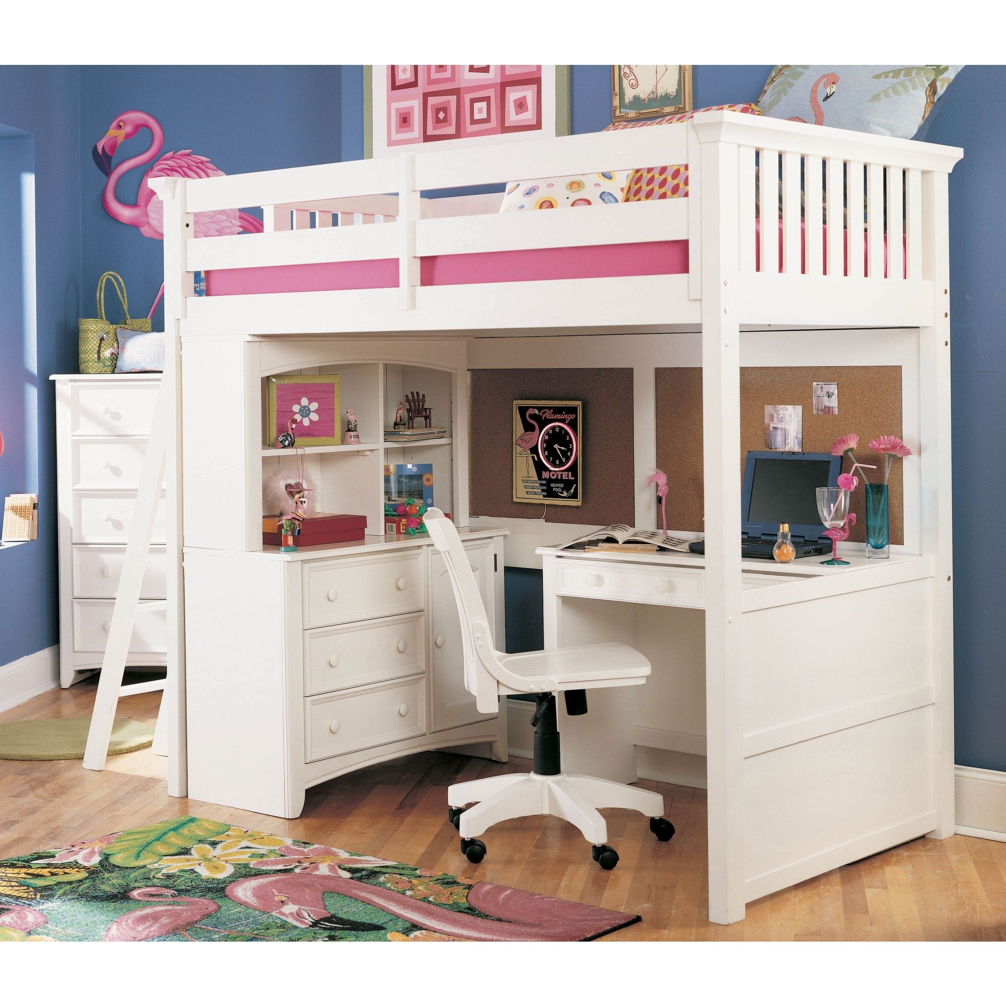 Low loft bed with deals desk and dresser