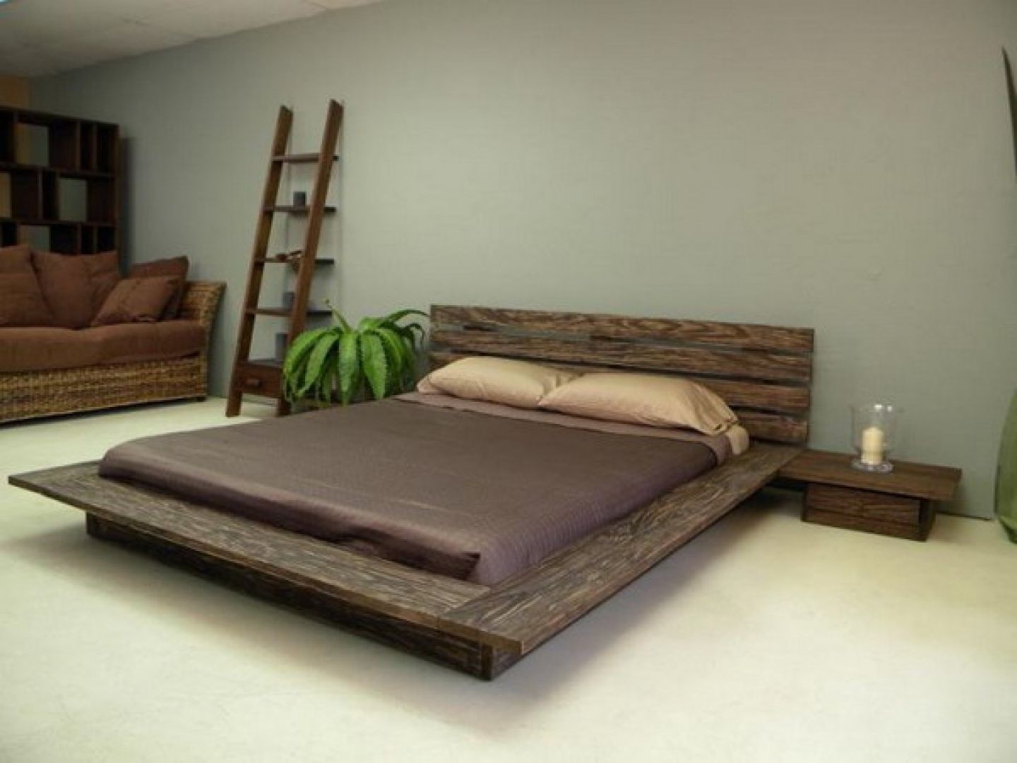 Low wood bed frame
