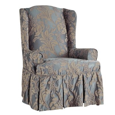 Matelasse Damask Wing Chair Slipcover